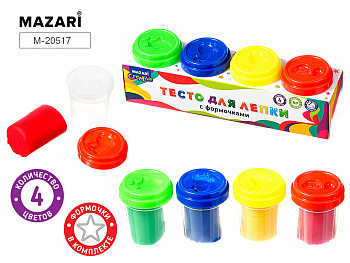 Тесто для лепки, 4 цв., 4 формочки (на крышке)