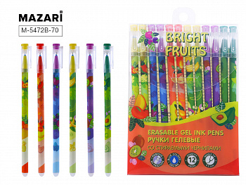 Набор ручек гел. со стир. черн. BRIGHT FRUITS,12шт