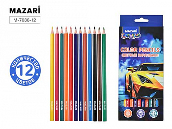 Карандаши цветные пластик. CAR, шестигран., 12 цв.