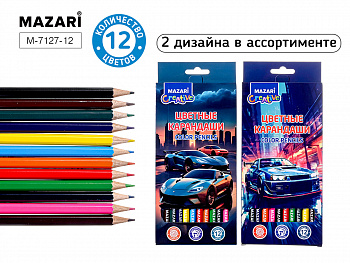 Карандаши цветные дерев. шестигран МАШИНКИ, 12 цв.