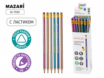 Карандаш чернограф.пласт. METALLIC, НВ, с ластиком