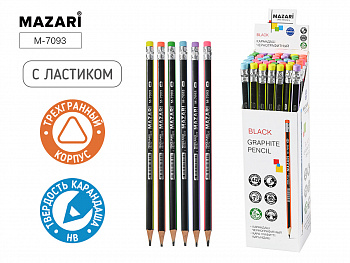 Карандаш чернографит.пласт. BLACK, НВ, с ластиком