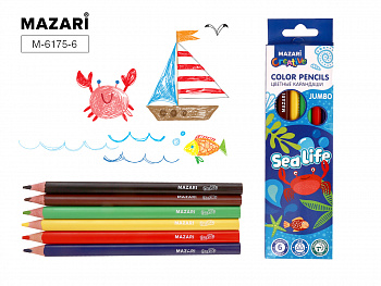 Карандаши цвет.пластик. SEA LIFE, Jumbo,трехгр,6цв